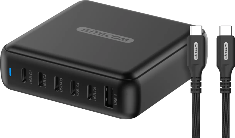 Sitecom 200W GaN Power Delivery Oplader + Sitecom USB-C naar USB-C Kabel 2m