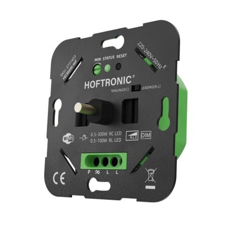 Slimme WiFi LED draaidimmer - 0.5-300W - Geen nuldraad nodig - Fase-aan- en afsnijding - Wisselschakeling - Werkt met de HOFTRONIC-app (Tuya) | HOFTRONIC