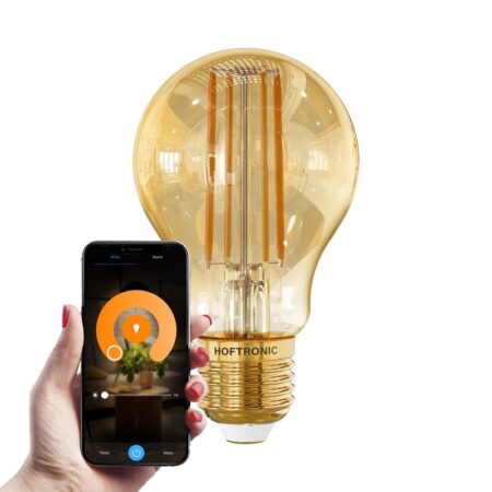 Smart E27 LED Filament Lamp - 7 Watt 806 lumen - A60 Amberkleurig glas - 1800-3000K Dimbaar | HOFTRONIC