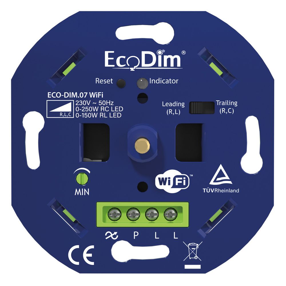 Smart LED Dimmer WiFi Inbouw - 0-250 Watt - Geschikt voor fase aan- en afsnijding - Min. Instelbaar - ECO-DIM.07.WiFi | Ecodim