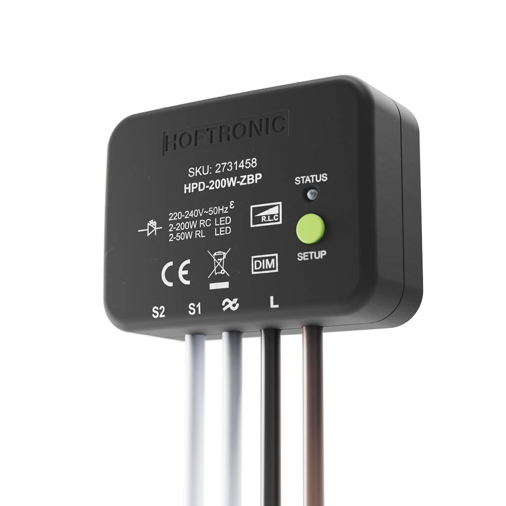 Smart LED Puck Dimmer met kabel - 2-200W - Wisselschakeling - Fase-aansnijding- en afsnijding - Werkt met Zigbee | HOFTRONIC