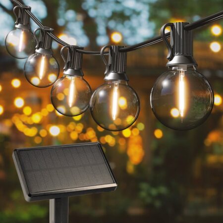 Solar Lichtsnoer 5m - G40 Filament lampen - 2700K Warm wit - IP44 Waterdicht - 4 Lichtmodi - 300 Lumen - Lichtslinger buiten | HOFTRONIC