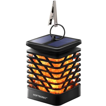 Solar Tuinlantaarn Amelia - Met sfeervol vlam effect - IP65 Waterdicht - Warm wit 3000K licht - Schemerschakelaar - Tafellamp - Hanglamp - Solar lantaarn - Zwart | HOFTRONIC