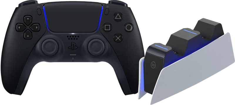 Sony PlayStation 5 DualSense Draadloze Controller Midnight Black + BlueBuilt oplaadstation