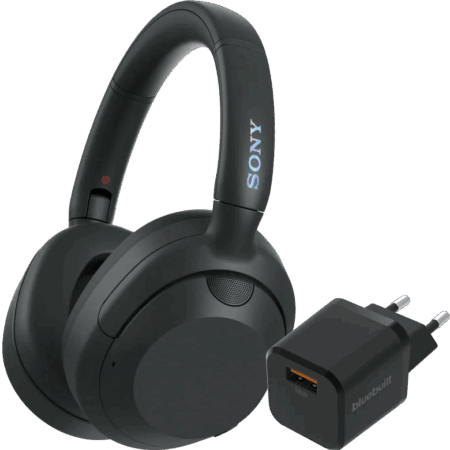 Sony ULT Wear Zwart + BlueBuilt Quick Charge Oplader met Usb A Poort 18W Zwart