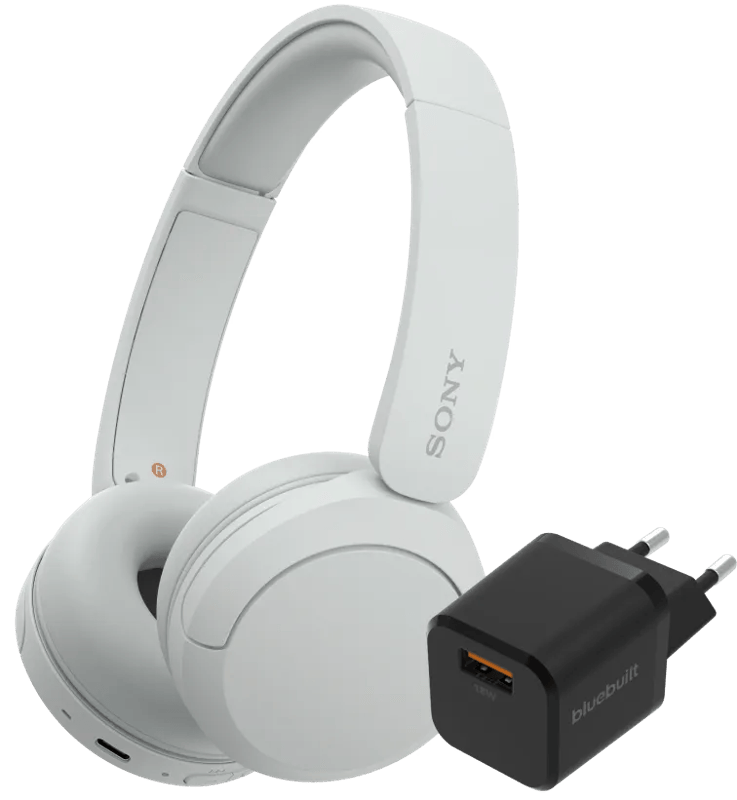 Sony WH-CH520 Wit + BlueBuilt Quick Charge Oplader met Usb A Poort 18W Zwart