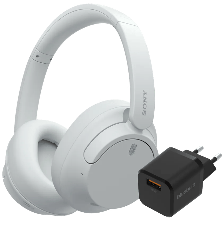 Sony WH-CH720N Wit + BlueBuilt Quick Charge Oplader met Usb A Poort 18W Zwart