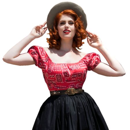 Spanish Peasant Top Red Bandana Print-XS | 49% korting | Pinup Couture