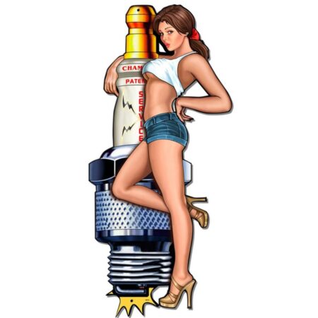 Spark Plug Pin-Up Girl Zwaar Metalen Bord L | Fiftiesstore