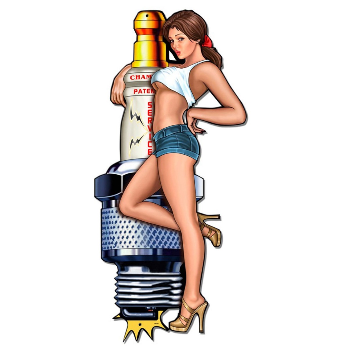 Spark Plug Pin-Up Girl Zwaar Metalen Bord L | Fiftiesstore