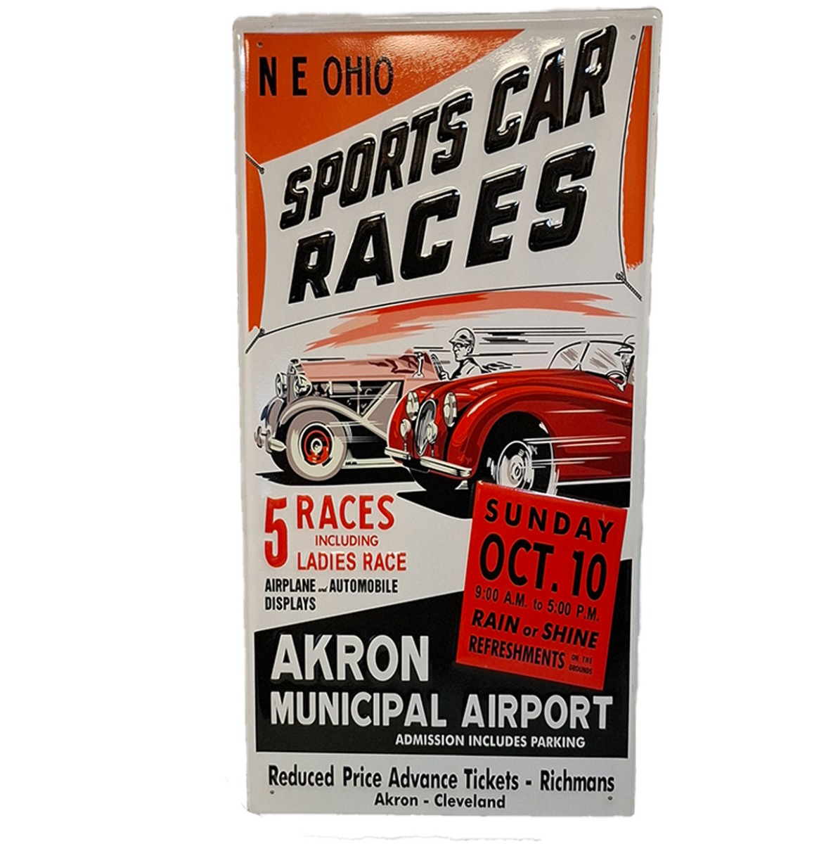 Sports Car Races Stalen Bord Met Relief - 60 x 30cm | Fiftiesstore