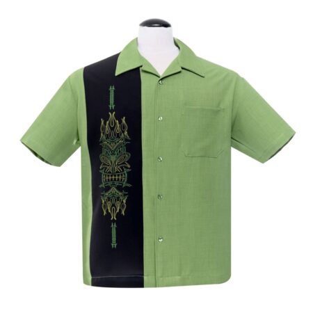 Steady Pinstripe Tiki Panel Shirt in Green-2XL | Steady Clothing