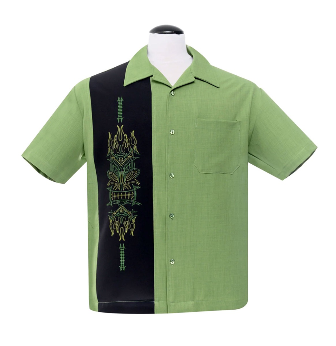 Steady Pinstripe Tiki Panel Shirt in Green-2XL | Steady Clothing