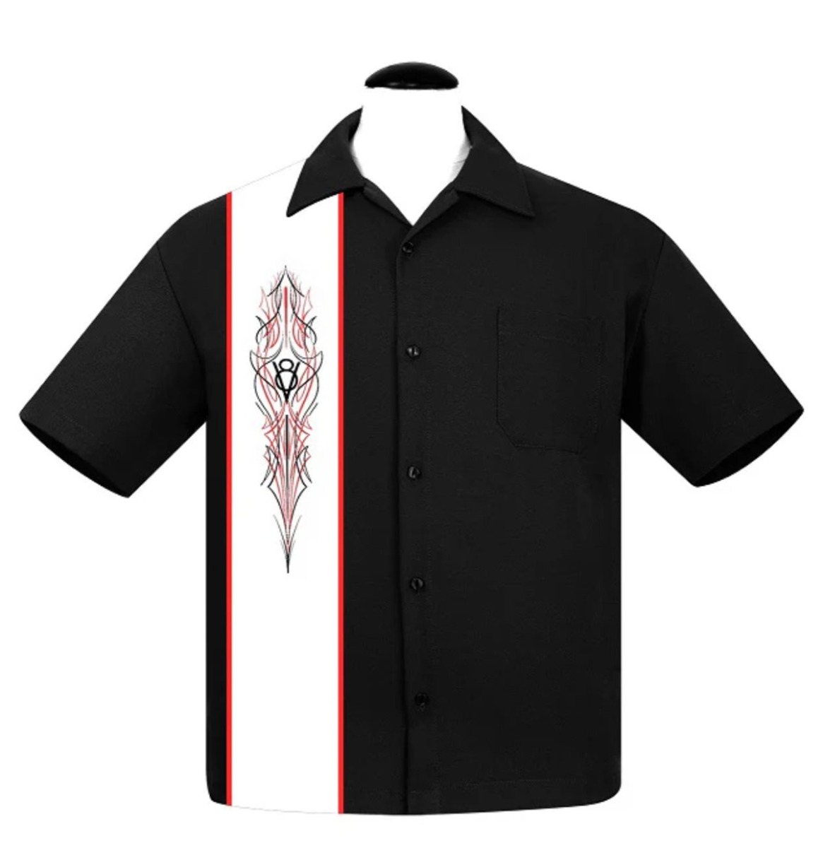 Steady Pinstripe V8 Racer Shirt Black White -3XL | Fiftiesstore