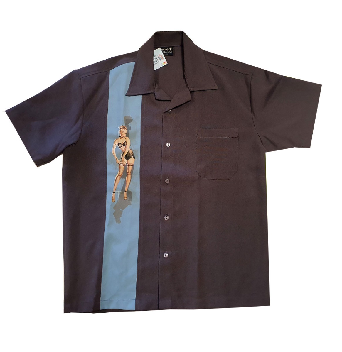Steady Pinup Panel Shirt Charcoal Blue-S | 25% korting | Fiftiesstore