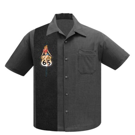 Steady Route 66 Pin up Panel Shirt Charcoal-XS | Fiftiesstore