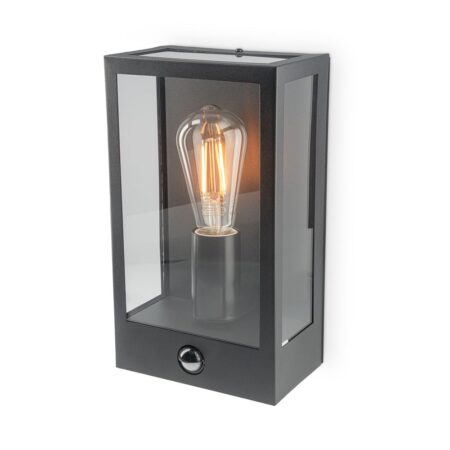 Stella PIR LED wandlamp - bewegingssensor - schemerschakelaar - excl. E27 lichtbron - max. 60 watt - IP44 Waterdicht - Zwart - voor buiten - tuinverlichting | HOFTRONIC