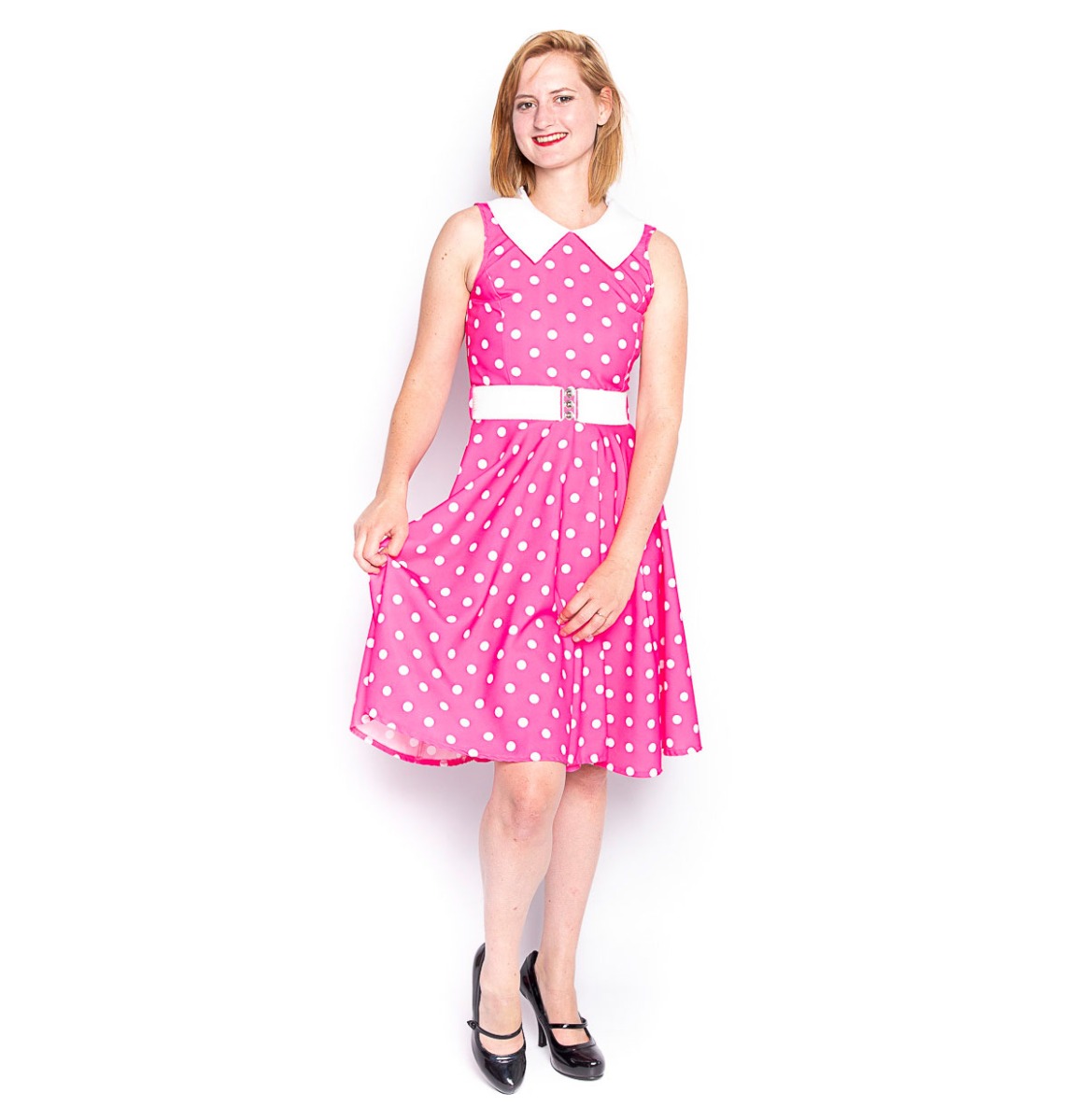 Stippen Jurk Met Riem - S (Gebruikt) | 35% korting | Fiftiesstore