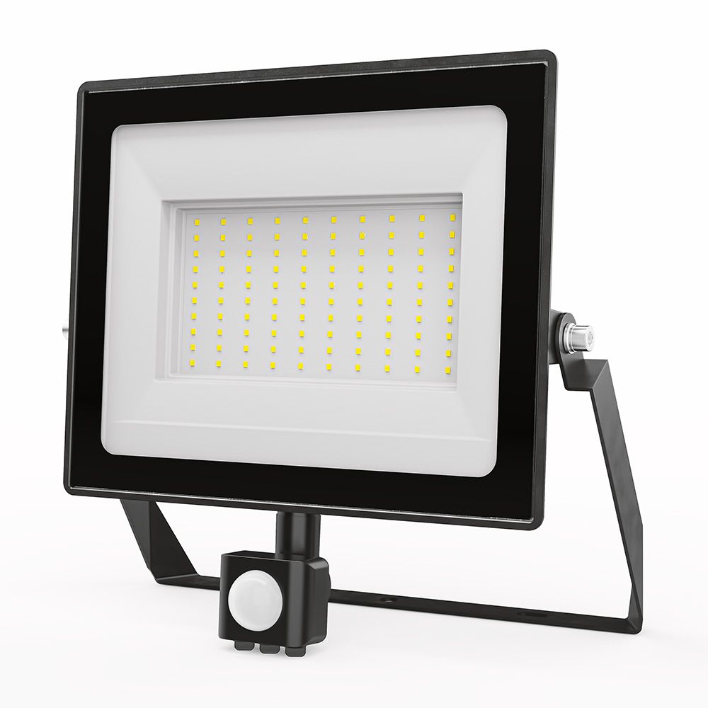 Stratos - LED Breedstraler met bewegingssensor - 100 Watt 8700 Lumen - 6500K Daglicht wit licht - IP65 Waterdicht - 15cm Kabel | HOFTRONIC