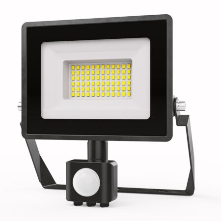 Stratos - LED Breedstraler met bewegingssensor - 30 Watt 2505 Lumen - 6500K Daglicht wit licht - IP65 Waterdicht - 15cm Kabel | HOFTRONIC