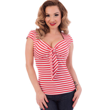 Striped Sweetheart Tie Top Red/White-L | 18% korting | Steady Clothing