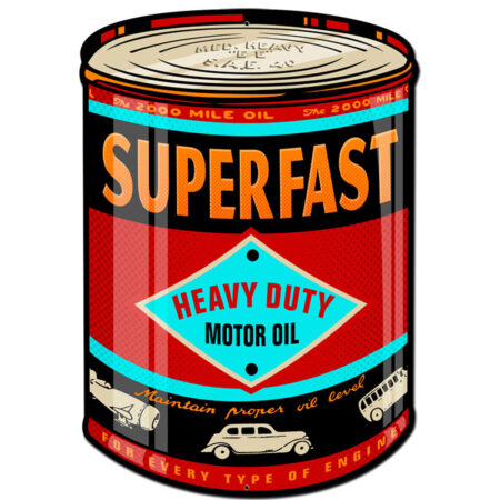 Superfast Motor Oil Can Shaped Zwaar Metalen Bord | Fiftiesstore