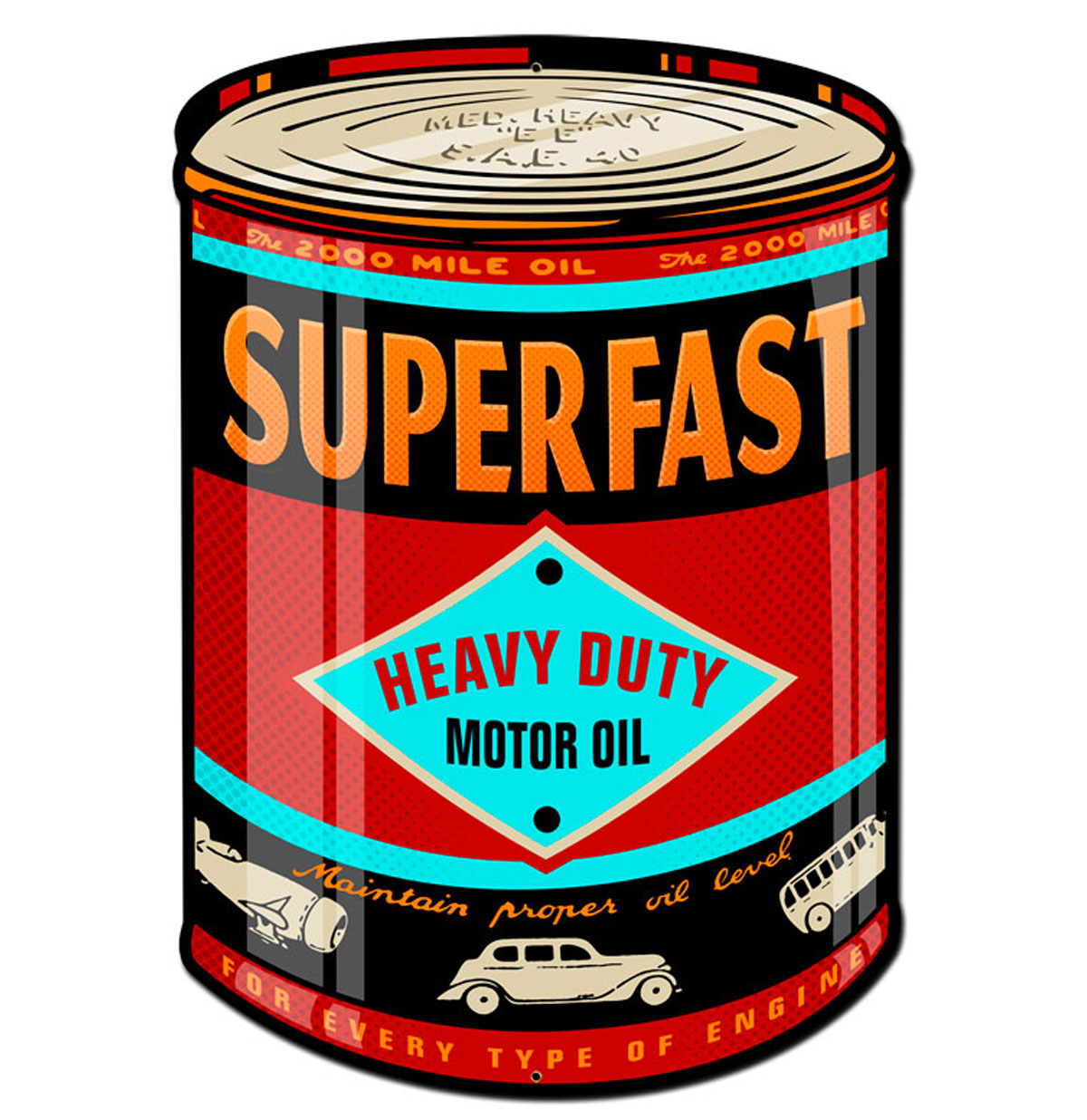 Superfast Motor Oil Can Shaped Zwaar Metalen Bord | Fiftiesstore