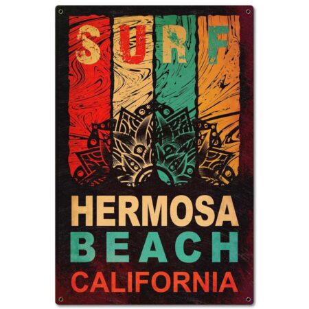 Surf Hermosa Beach Zwaar Metalen Bord 59