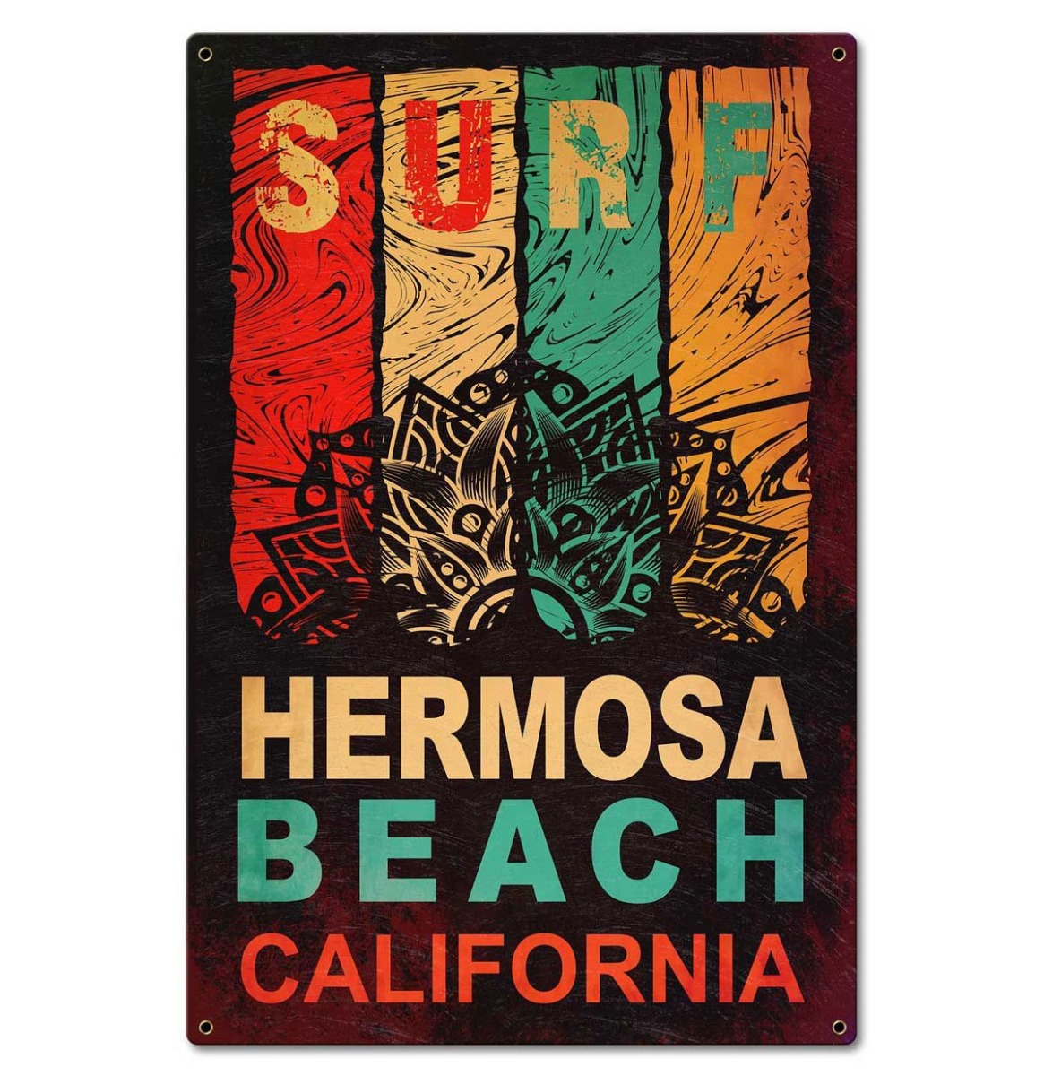 Surf Hermosa Beach Zwaar Metalen Bord 59