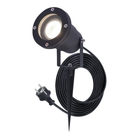 Sydney LED prikspot - GU10 4 Watt 345 Lumen - Dimbaar - Kantelbaar - 4000K neutraal wit - IP64 Waterdicht - 1.5m kabel met EU-stekker - Zwart | HOFTRONIC