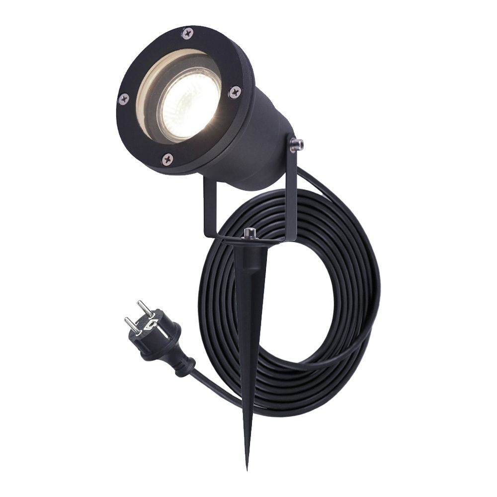 Sydney LED prikspot - GU10 4 Watt 345 Lumen - Dimbaar - Kantelbaar - 4000K neutraal wit - IP64 Waterdicht - 1.5m kabel met EU-stekker - Zwart | HOFTRONIC