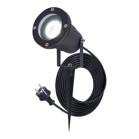 Sydney LED prikspot - GU10 4 Watt 345 Lumen - Dimbaar - Kantelbaar - 6500K daglicht wit - IP64 Waterdicht - 1.5m kabel met EU-stekker - Zwart | HOFTRONIC