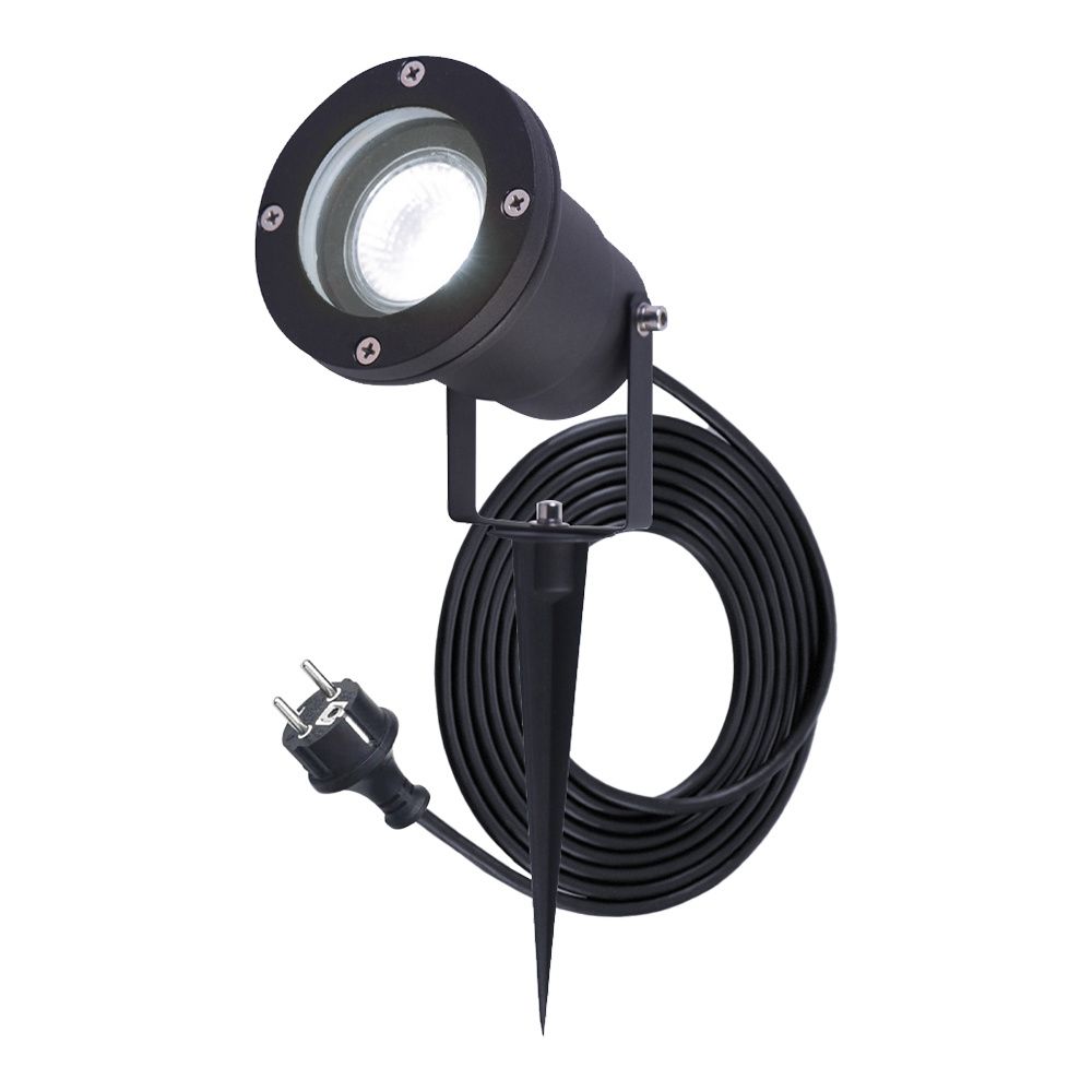 Sydney LED prikspot - GU10 4 Watt 345 Lumen - Dimbaar - Kantelbaar - 6500K daglicht wit - IP64 Waterdicht - 1.5m kabel met EU-stekker - Zwart | HOFTRONIC