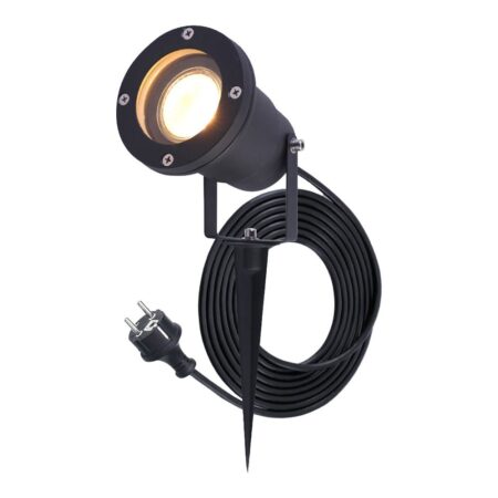 Sydney LED prikspot - GU10 Fitting - Dimbaar - Kantelbaar - IP65 waterdicht - 1.5m kabel met EU-stekker - Zwart - Tuinspot - Pinspot | HOFTRONIC