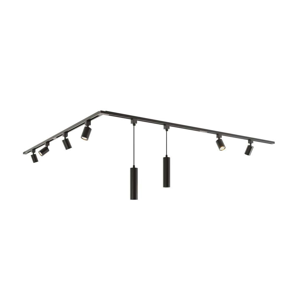 Taros Railverlichting Pakket - L-vorm - 4x 1 m rail - 6 railspots - 2 hanglamp - Incl. 2700K GU10 - IP20 - Modulair - 230V | HOFTRONIC