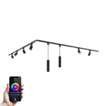 Taros Railverlichting Pakket - L-vorm - 4x 1 m rail - 6 railspots - 2 hanglamp - Incl. RGBWW GU10 - IP20 - Modulair - 230V | HOFTRONIC