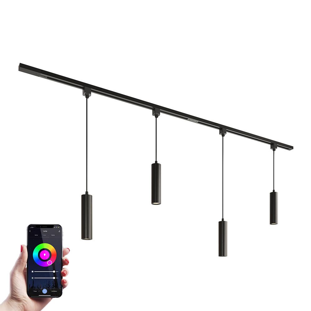 Taros Railverlichting Pakket - Recht - 2x 1 m rail - 4 hanglamp - Incl. RGBWW GU10 - IP20 - Modulair - 230V | HOFTRONIC