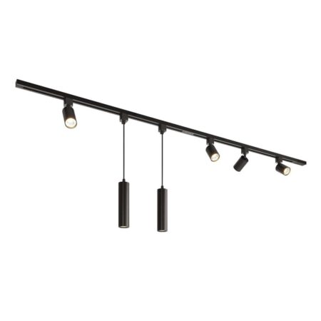 Taros Railverlichting Pakket - Recht - 2x 1 m rail - 4 railspots - 2 hanglamp - Excl. Lichtbron - IP20 - Modulair - 230V | HOFTRONIC