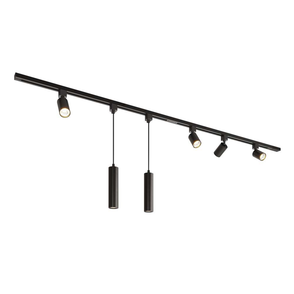 Taros Railverlichting Pakket - Recht - 2x 1 m rail - 4 railspots - 2 hanglamp - Excl. Lichtbron - IP20 - Modulair - 230V | HOFTRONIC