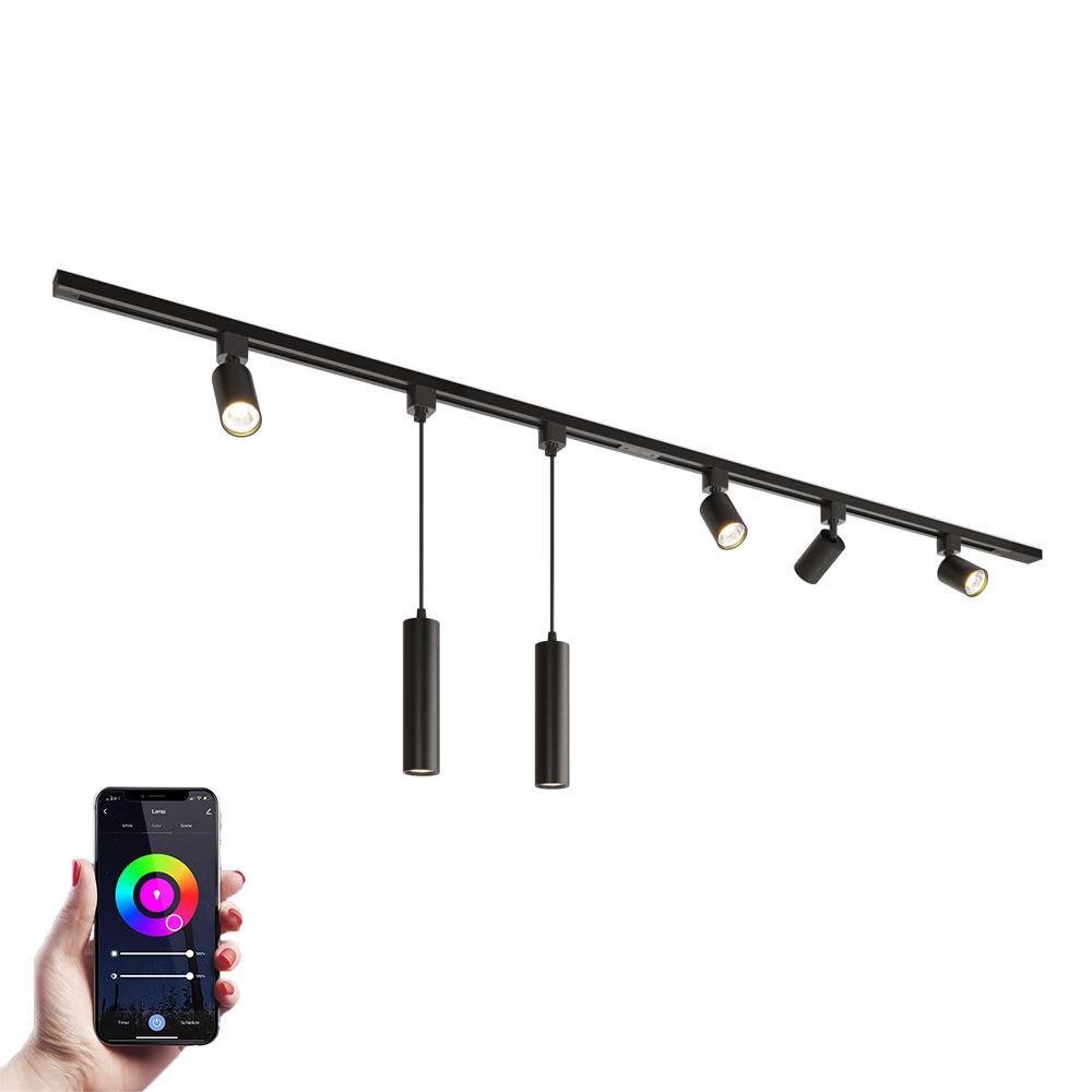 Taros Railverlichting Pakket - Recht - 2x 1 m rail - 4 railspots - 2 hanglamp - Incl. RGBWW GU10 - IP20 - Modulair - 230V | HOFTRONIC