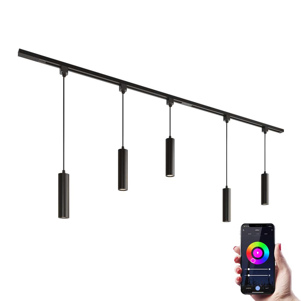 Taros Railverlichting Pakket - Recht - 2x 1 m rail - 5 hanglamp - Incl. RGBWW GU10 - IP20 - Modulair - 230V | HOFTRONIC