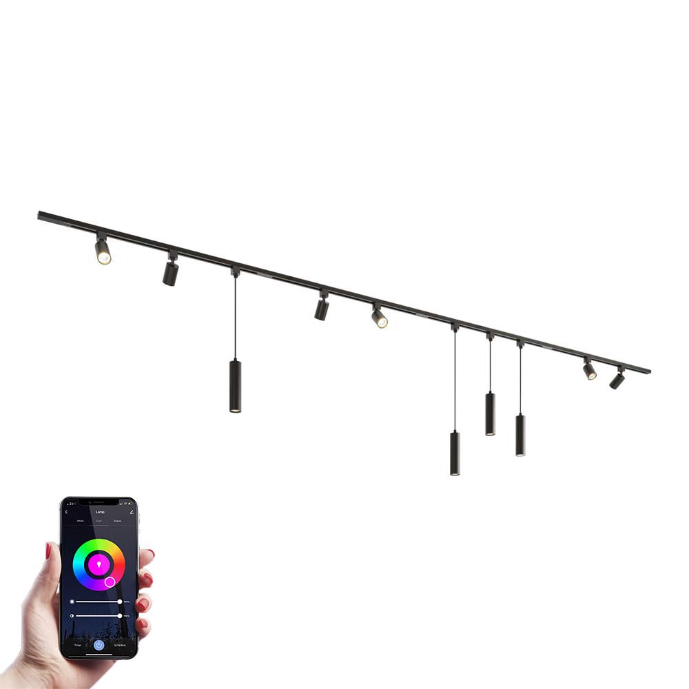 Taros Railverlichting Pakket - Recht - 4x 1 m rail - 6 railspots - 4 hanglamp - Incl. RGBWW GU10 - IP20 - Modulair - 230V | HOFTRONIC