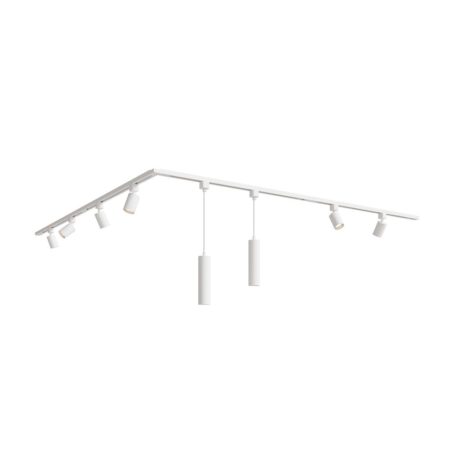 Taros Railverlichting Pakket Wit - L-vorm - 4x 1 m rail - 6 railspots - 2 hanglamp - Excl. Lichtbron - IP20 - Modulair - 230V | HOFTRONIC