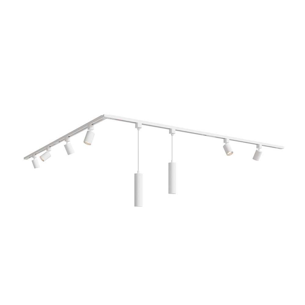 Taros Railverlichting Pakket Wit - L-vorm - 4x 1 m rail - 6 railspots - 2 hanglamp - Incl. 2700K GU10 - IP20 - Modulair - 230V | HOFTRONIC