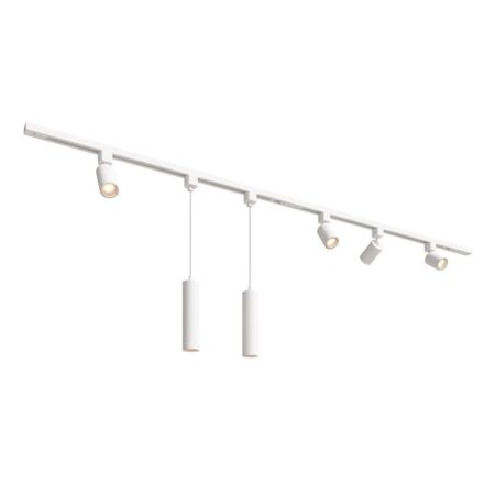 Taros Railverlichting Pakket Wit - Recht - 2x 1 m rail - 4 railspots - 2 hanglamp - Excl. Lichtbron - IP20 - Modulair - 230V | HOFTRONIC