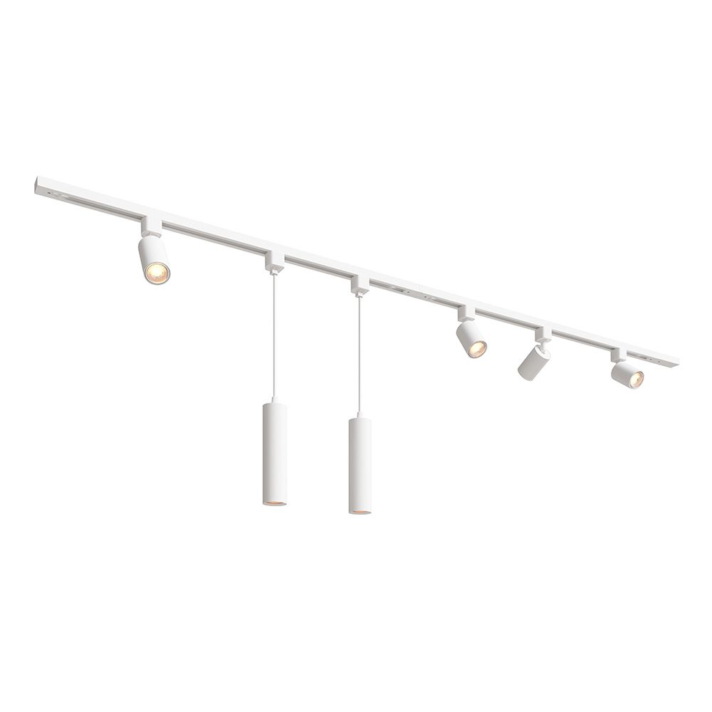 Taros Railverlichting Pakket Wit - Recht - 2x 1 m rail - 4 railspots - 2 hanglamp - Excl. Lichtbron - IP20 - Modulair - 230V | HOFTRONIC
