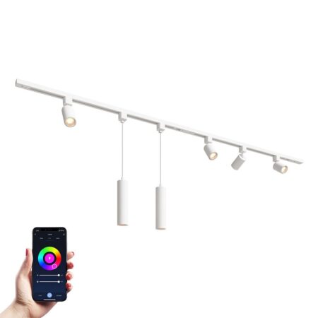 Taros Railverlichting Pakket Wit - Recht - 2x 1 m rail - 4 railspots - 2 hanglamp - Incl. RGBWW GU10 - IP20 - Modulair - 230V | HOFTRONIC
