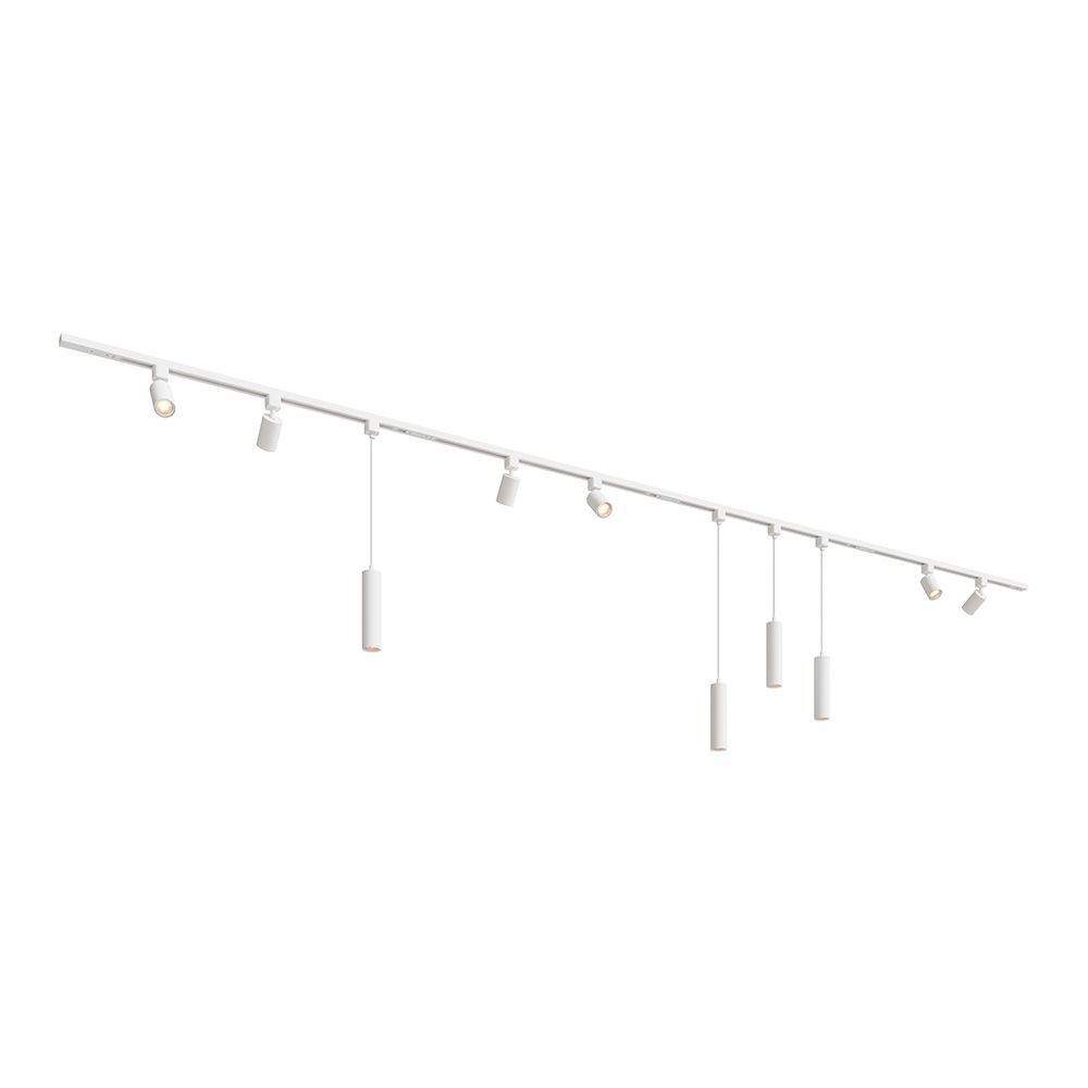 Taros Railverlichting Pakket Wit - Recht - 4x 1 m rail - 6 railspots - 4 hanglamp - Excl. Lichtbron - IP20 - Modulair - 230V | HOFTRONIC