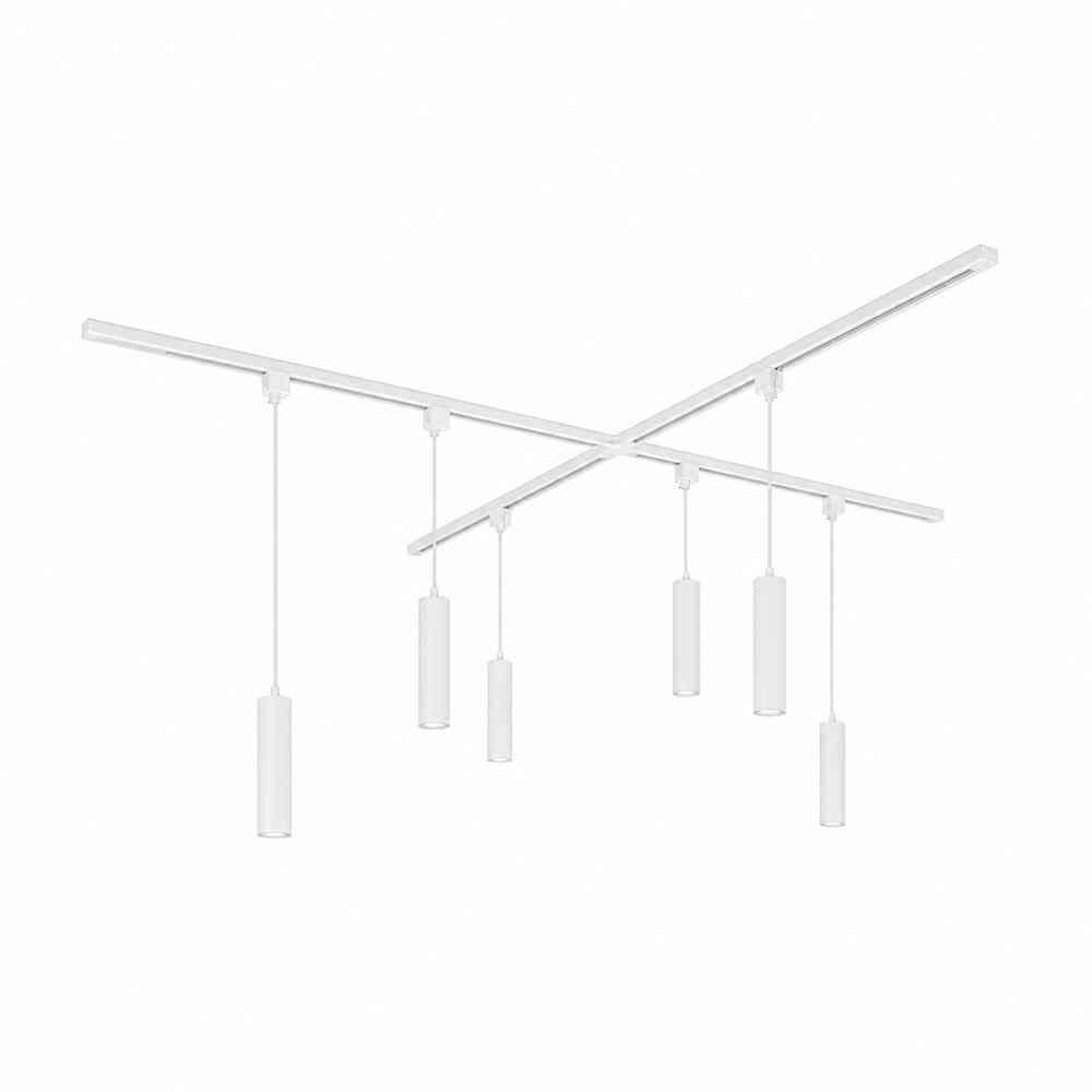 Taros Railverlichting Pakket Wit - X-vorm - 4x 1m rail - 6 hanglamp - Incl. 2700K GU10 - IP20 - Modulair - 230V | HOFTRONIC
