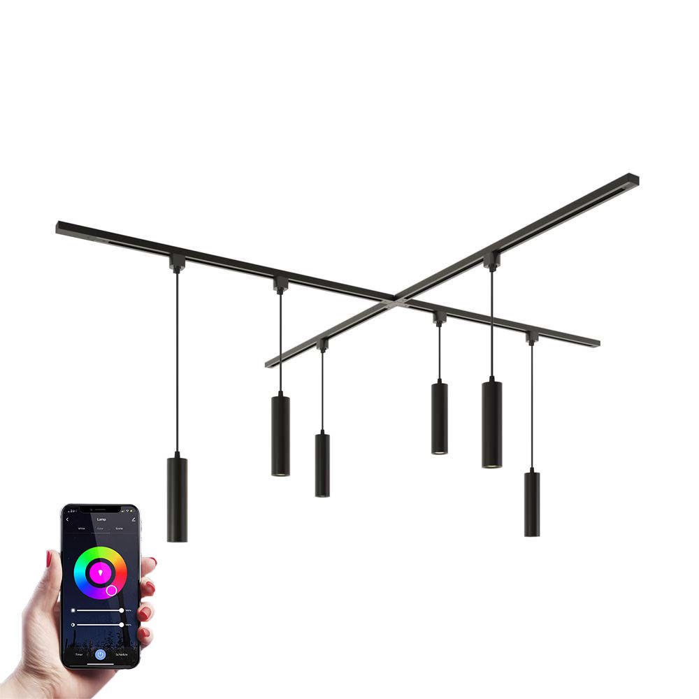 Taros Railverlichting Pakket - X-vorm - 4x 1m rail - 6 hanglamp - Incl. RGBWW GU10 - IP20 - Modulair - 230V | HOFTRONIC